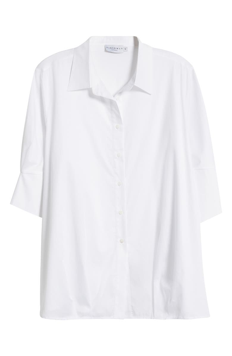 HARSHMAN Bernadina Elbow Sleeve Cotton Button-Up Shirt, Alternate, color, White