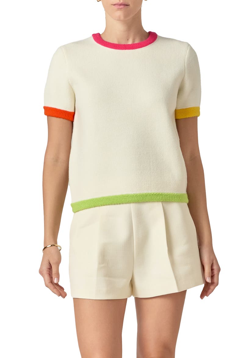 Colorblock Short Sleeve Sweater, Main, color, CREAM MULTI