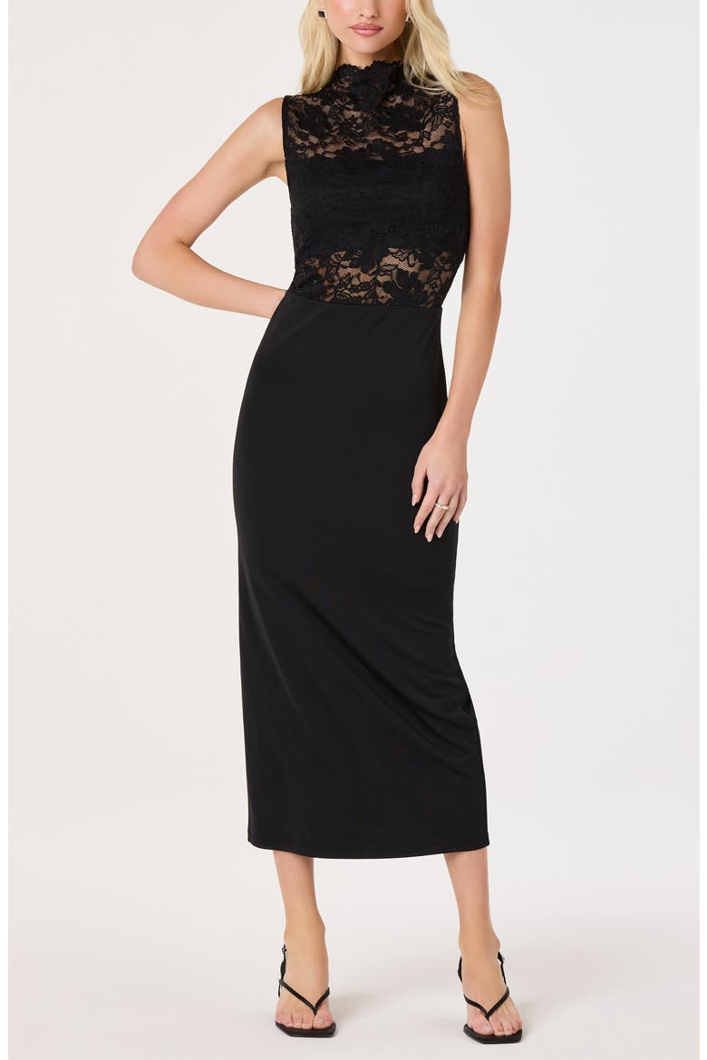 Cathia Lace Bodice Midi Dress, Main, color, BLACK
