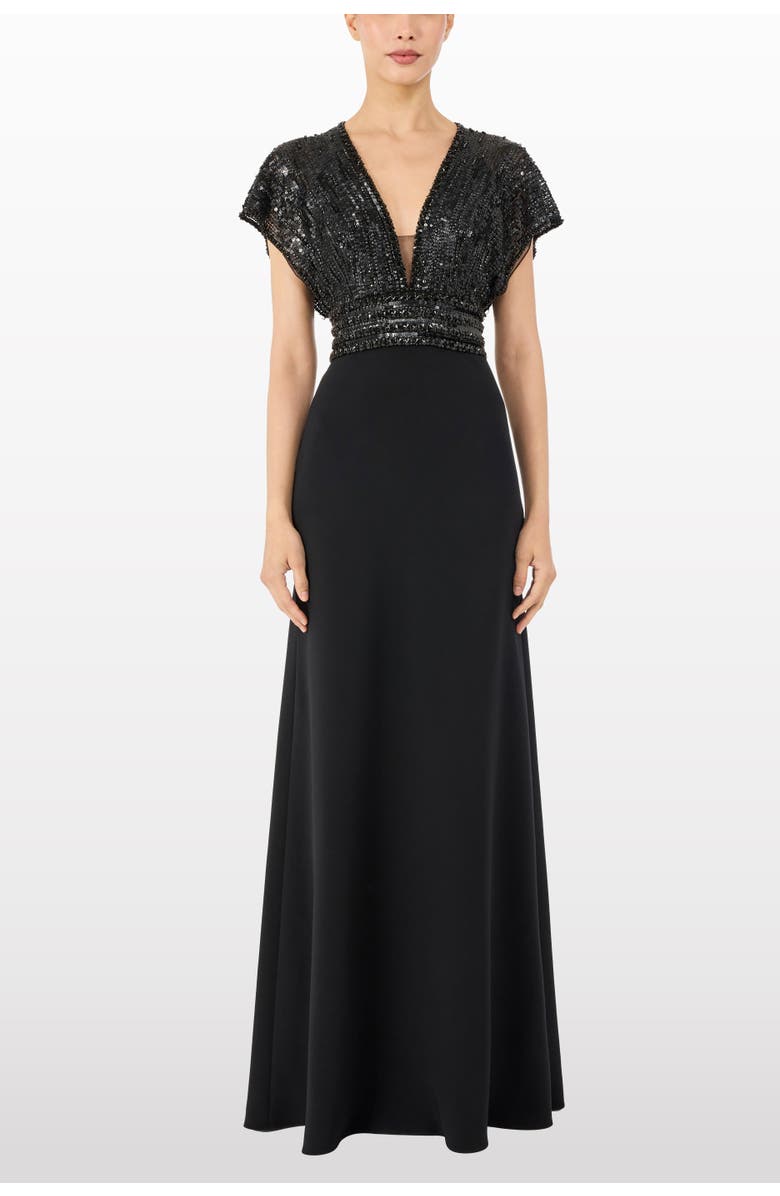 Jenny Packham Cary Sequin V-neck Maxi Dress, Alternate, color, Liquorice
