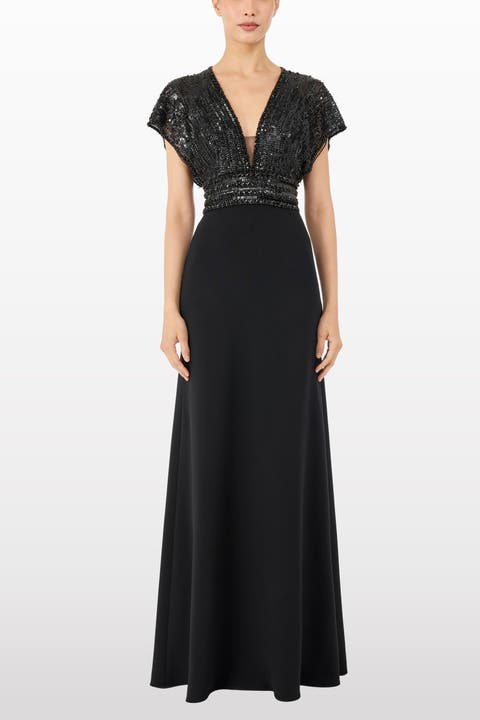 Cary Sequin V-Neck Maxi Dress