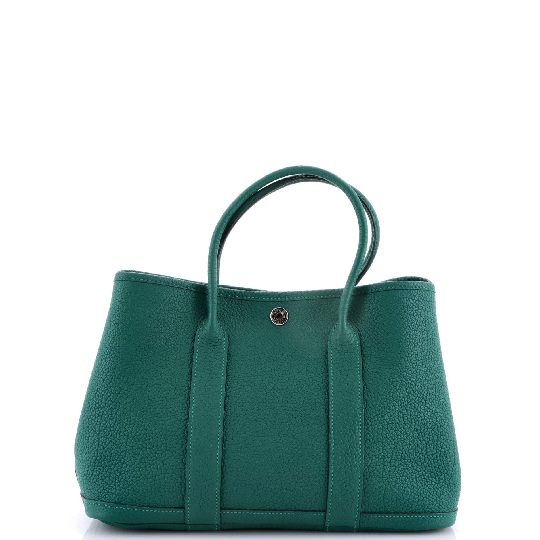 Pre-Owned Hermes Garden Party Tote Leather 30, Main, color, Malachite