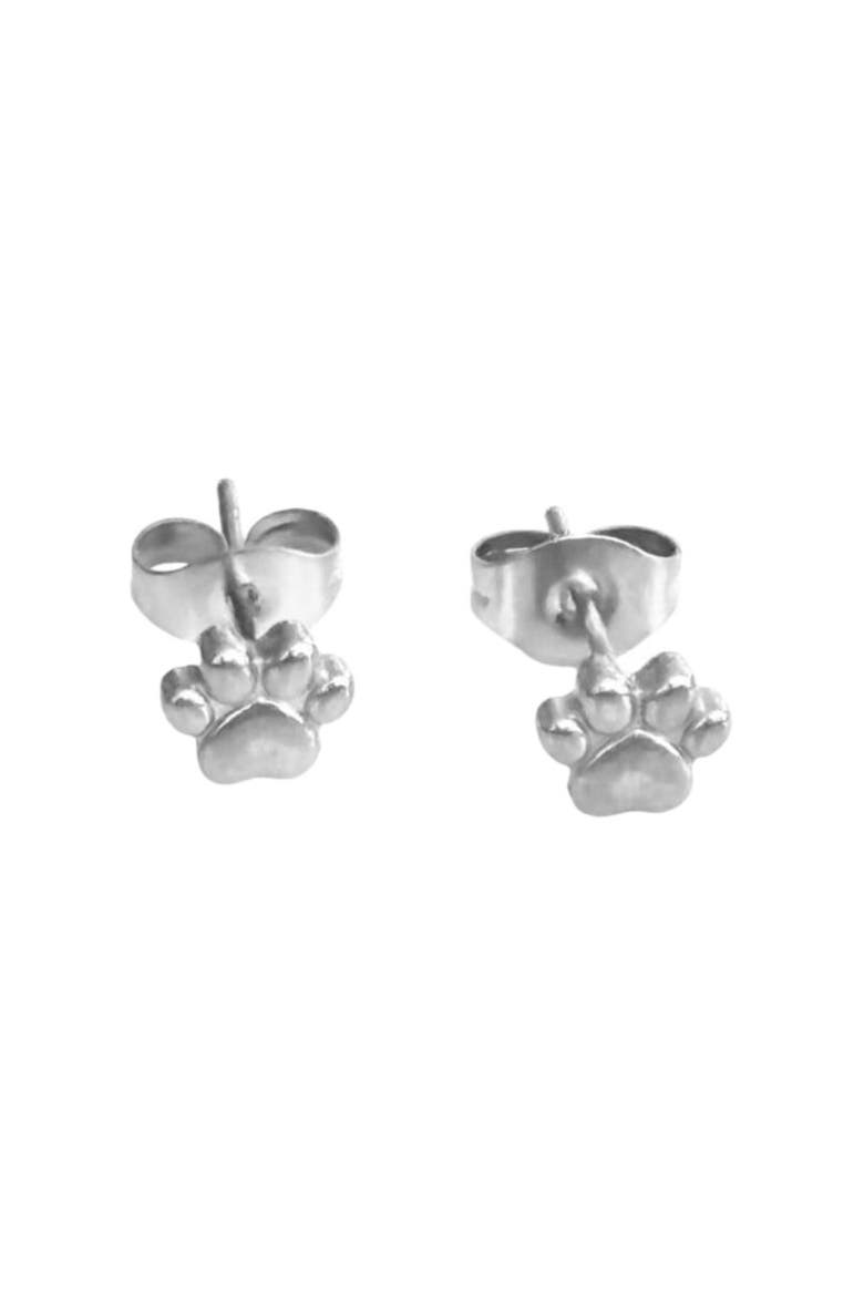 Pawfect Mini Paw Print Stud Earrings, Main, color, Silver