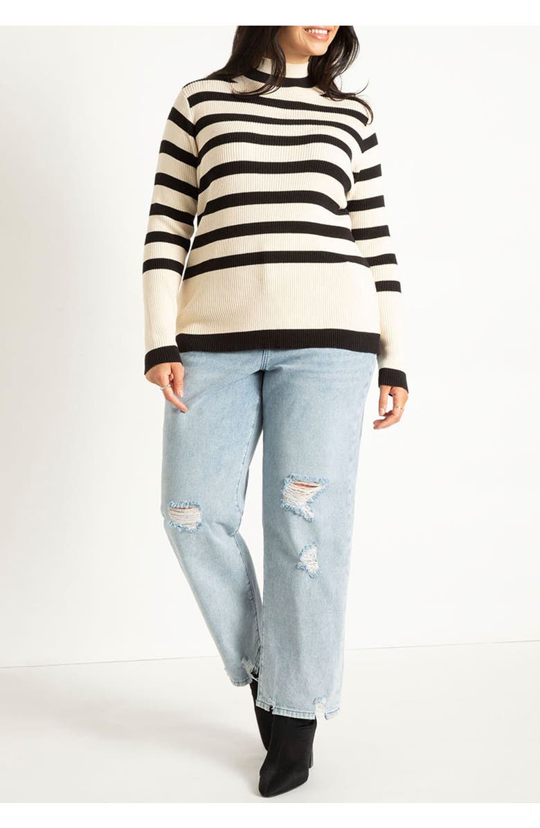 ELOQUII Striped Mock Neck Sweater, Alternate, color, 