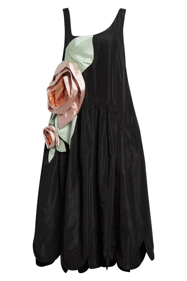 Pressed Rosette Tilted Neck Dress, Alternate, color, BLACK/ MULTI