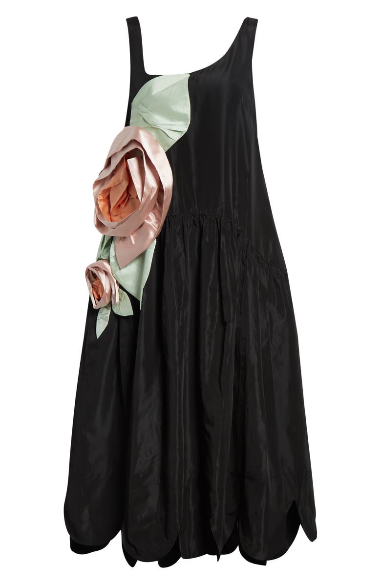 Simone Rocha Pressed Rosette Tilted Neck Dress, Main, color, Black/ Multi