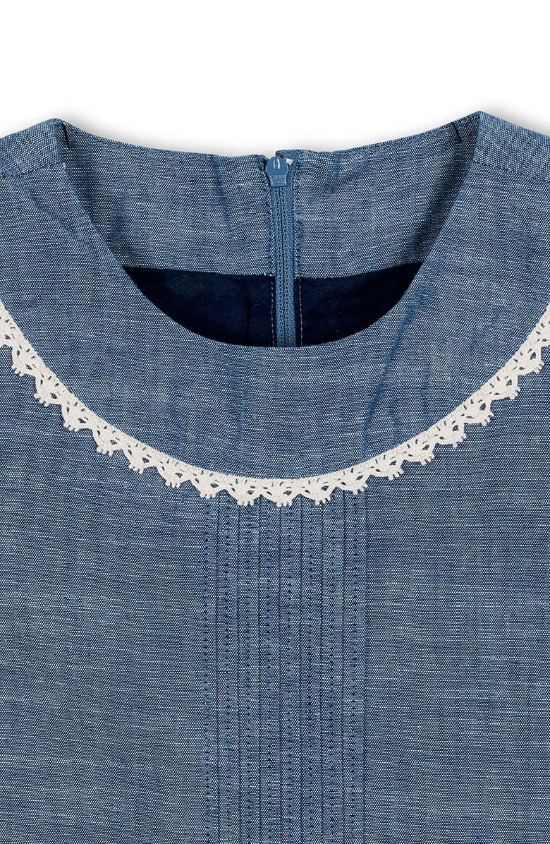 Hope & Henry Kids' Organic Puff Sleeve Pintuck Chambray Dress, Alternate, color, Blue Chambray
