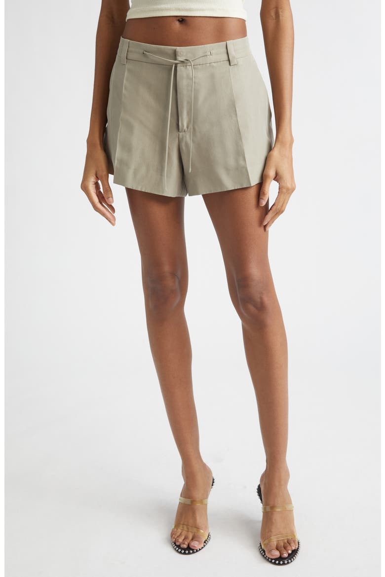 Mid Rise Silk Drawcord Shorts, Main, color, ARMY TAN