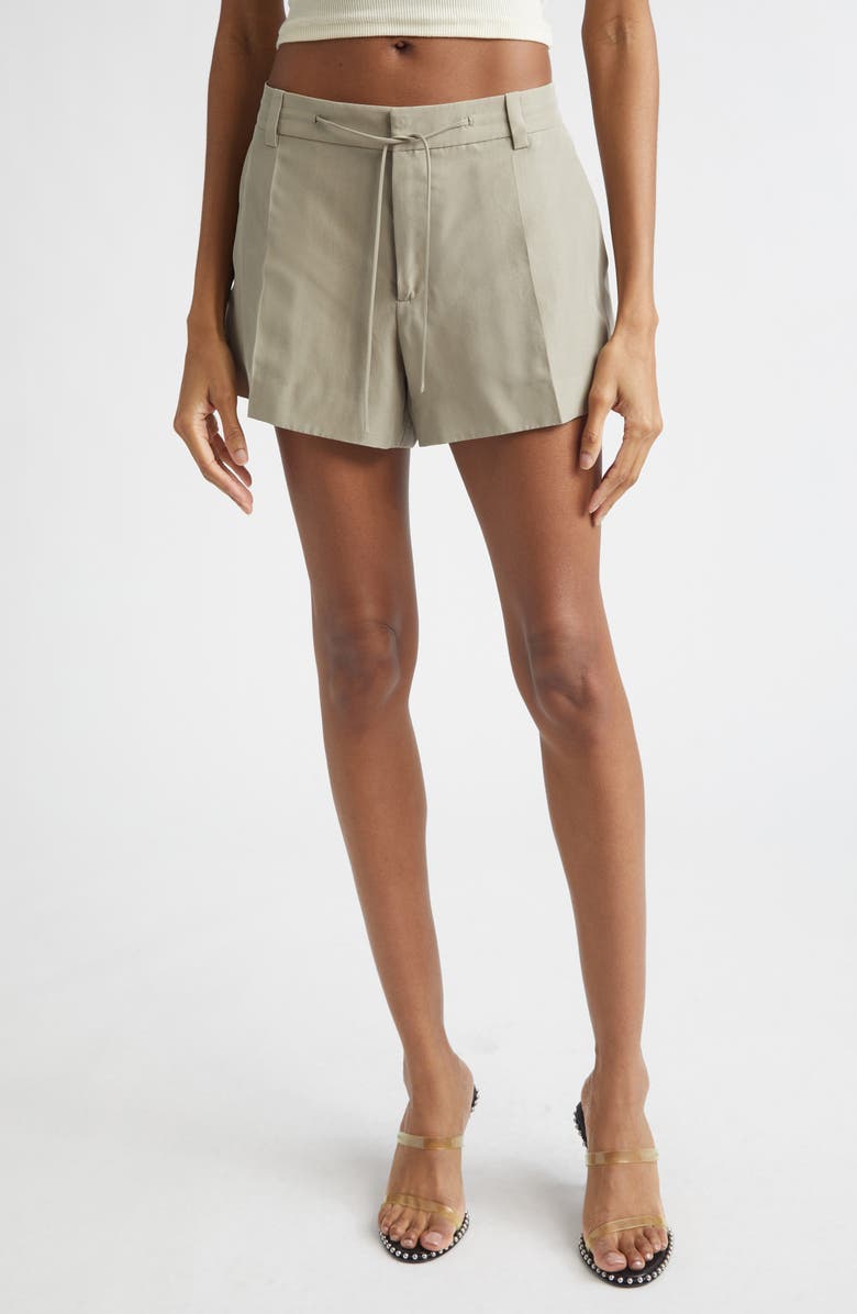 Alexander Wang Mid Rise Silk Drawcord Shorts, Main, color, Army Tan