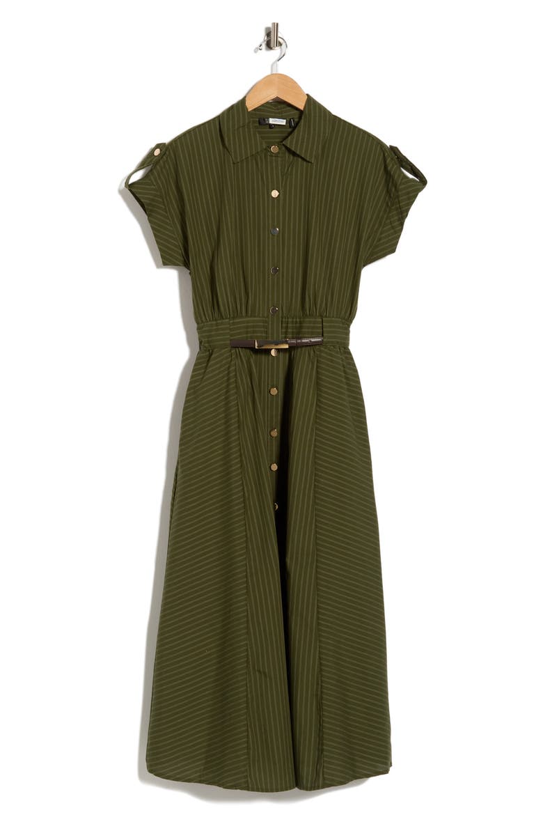 Stripe Short Sleeve Belted Cotton Shirtdress, Alternate, color, GREEN