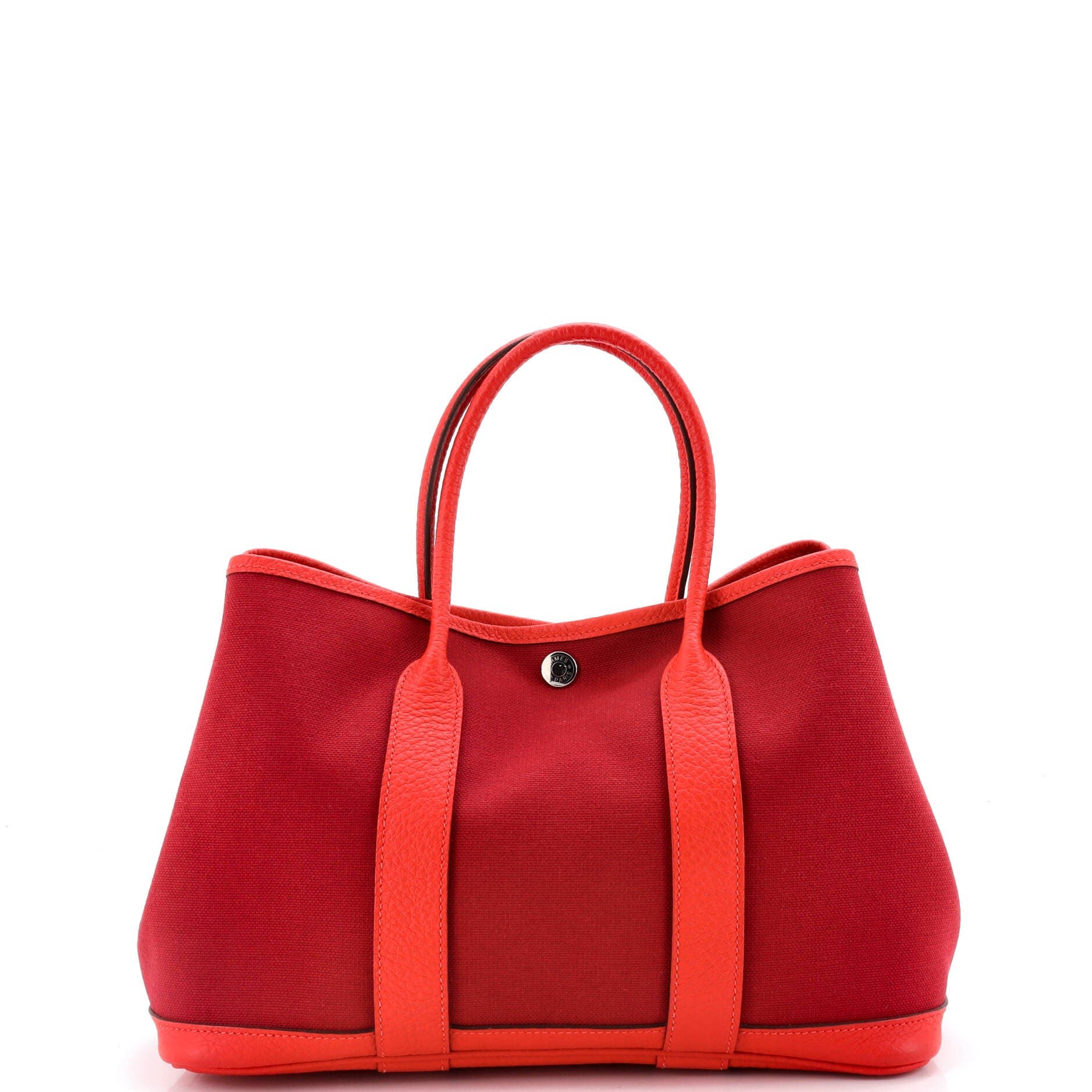 Pre-Owned Hermes Garden Party Tote Toile and Leather 30, Main, color, Rouge Grenat