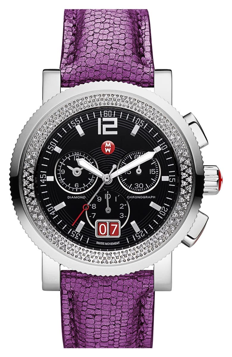 MICHELE 'Sport Sail - Large' Diamond Black Dial Watch Case, Alternate, color,