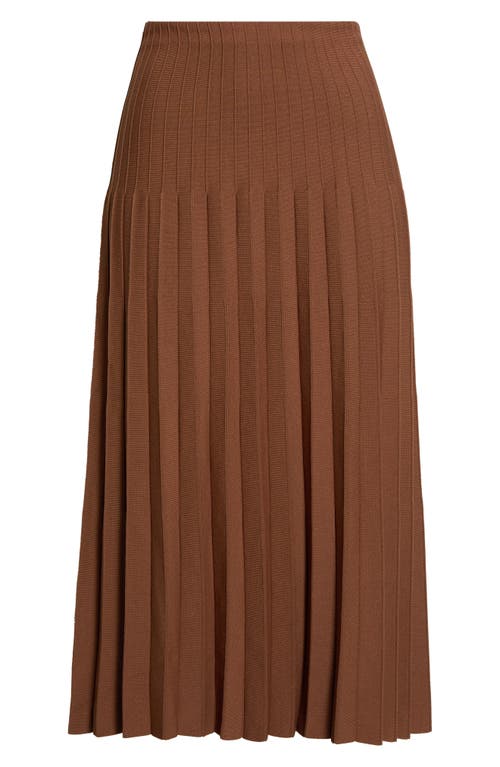 STAUD Lena Pleated Knit Maxi Skirt in Cigar at Nordstrom, Size X-Large