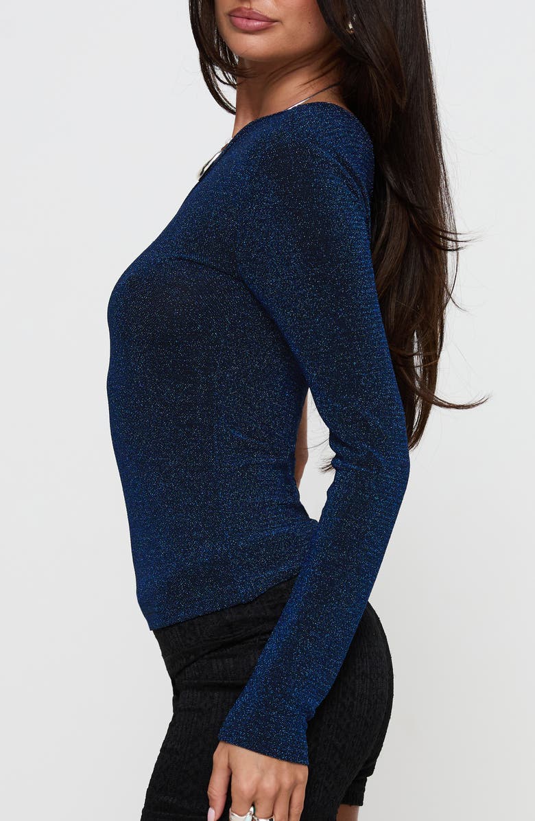 Princess Polly One-Shoulder Metallic Knit Top, Alternate, color, Navy Glitter