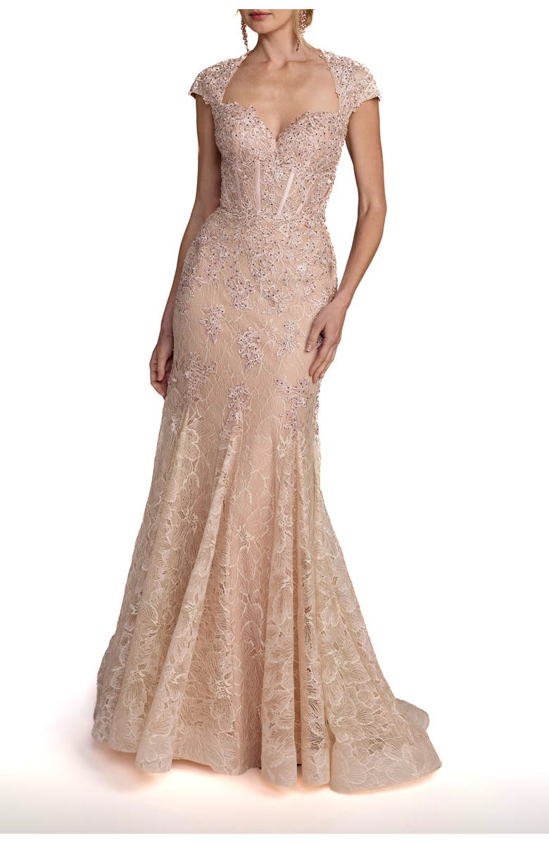 Mac Duggal Embellished Sweetheart Cap Sleeve Trumpet Gown, Main, color, Blush