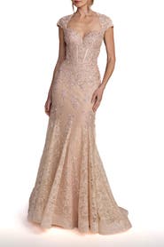 Mac Duggal Embellished Sweetheart Cap Sleeve Trumpet Gown