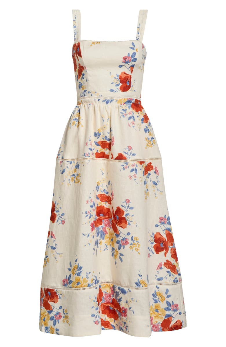 Reformation Everett Floral Print Linen Dress, Main, color, Soprano