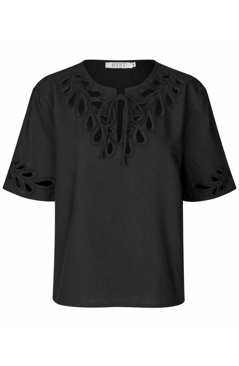 Masai Copenhagen MaDyselle Cutwork Detail Blouse, Alternate, color, Black