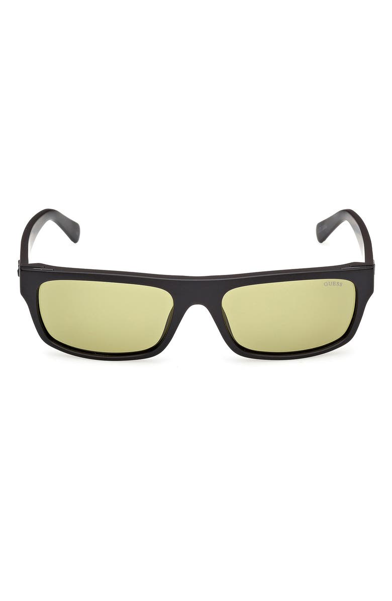 GUESS Rectangular Sunglasses, Main, color, Matte Black / Green