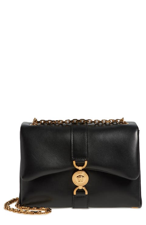 ショルダーバッグ・ポシェット VERSACE Women Shoulder Bags 10159641A11782 1B00V Black Versace Women's Black 100% Leather V-Logo Crossbody Shoulder