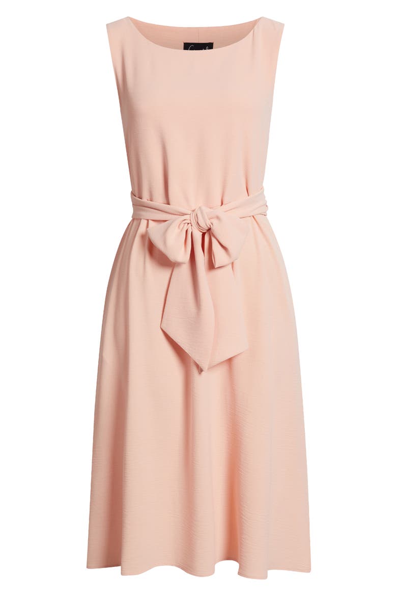 Tie Waist Crepe Midi Dress, Alternate, color, PEACH