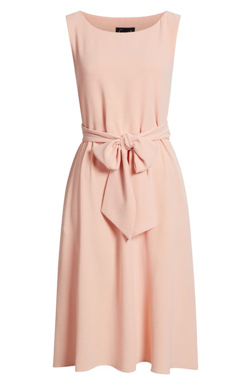 Connected Apparel Tie Waist Crepe Midi Dress In Peach
