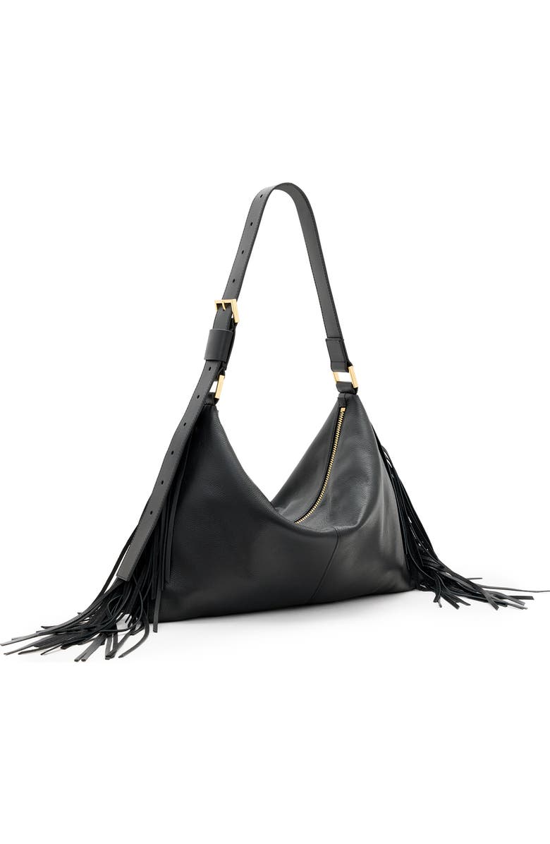 AllSaints Edbury Fringe Leather Hobo Bag, Alternate, color,