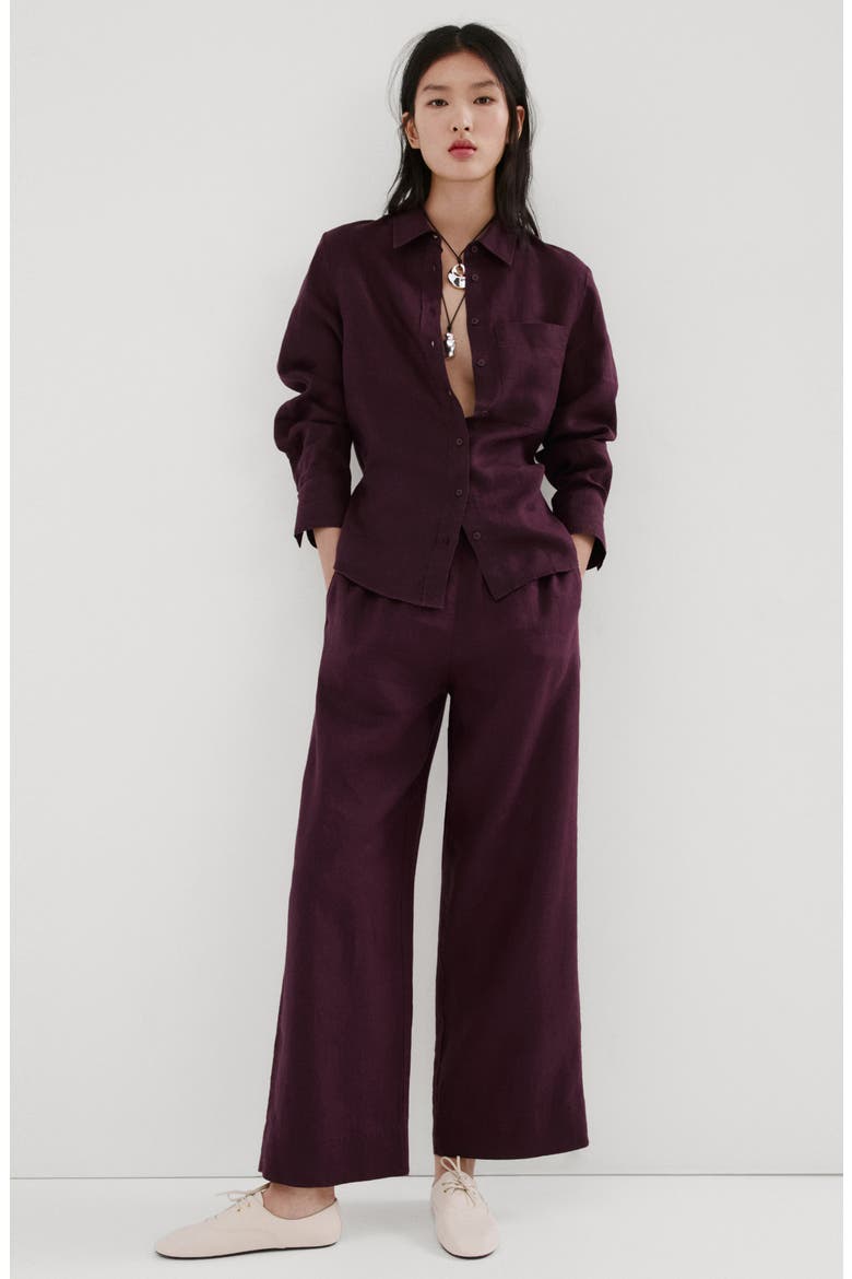 Straight Leg Linen Blend Pants, Alternate, color, PLUM