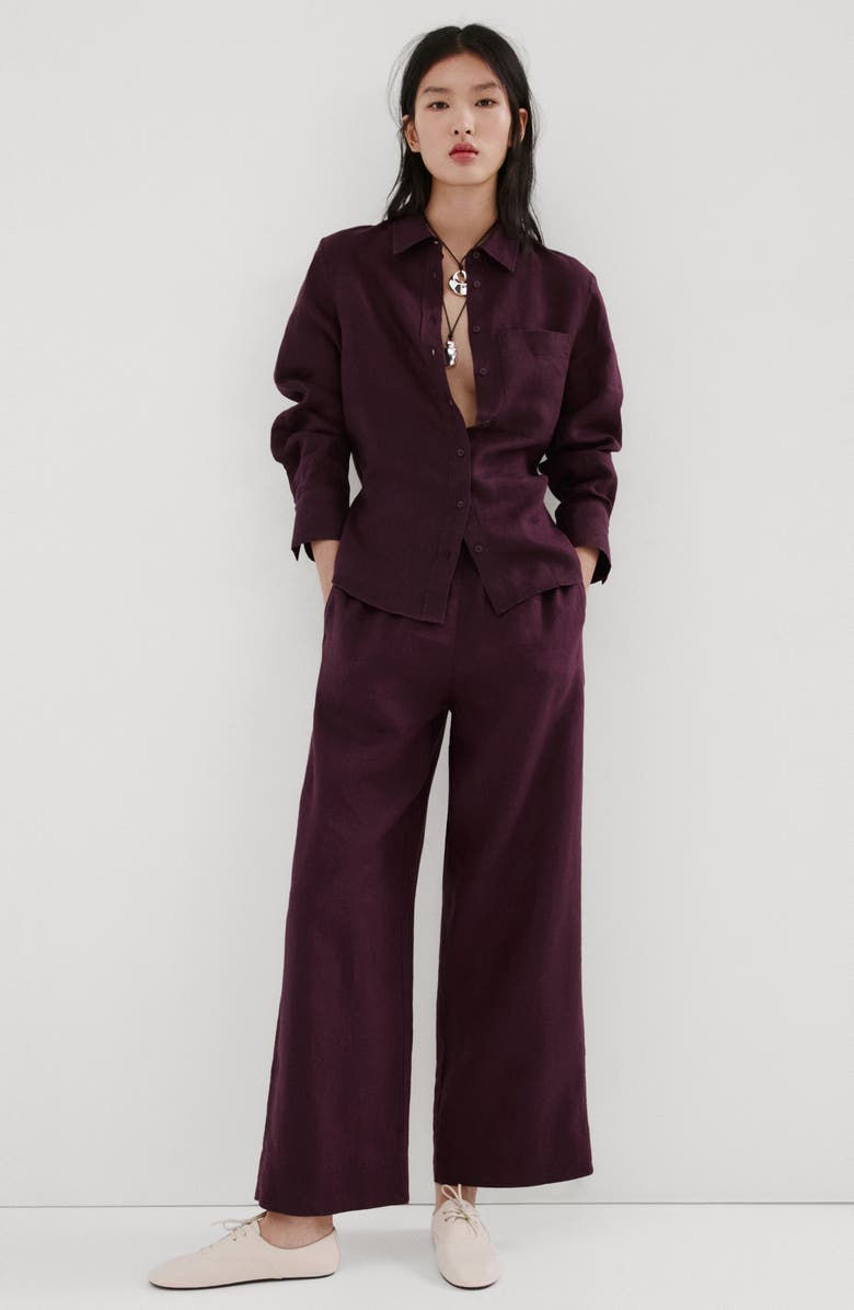 MANGO Straight Leg Linen Blend Pants, Alternate, color, Plum