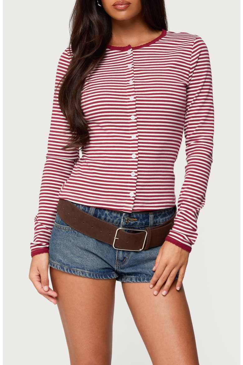 Rayla Stripe Button-Up Top, Main, color, RED