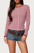 EDIKTED Rayla Stripe Button-Up Top