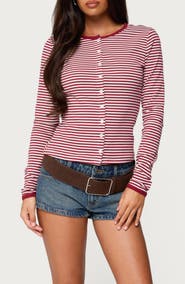 EDIKTED Rayla Stripe Button-Up Top
