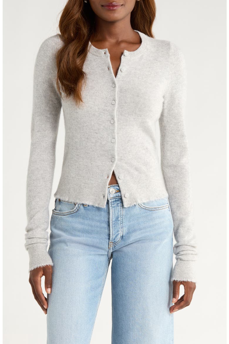 Cashmere Crewneck Cardigan, Main, color, LIGHT HEATHER GREY
