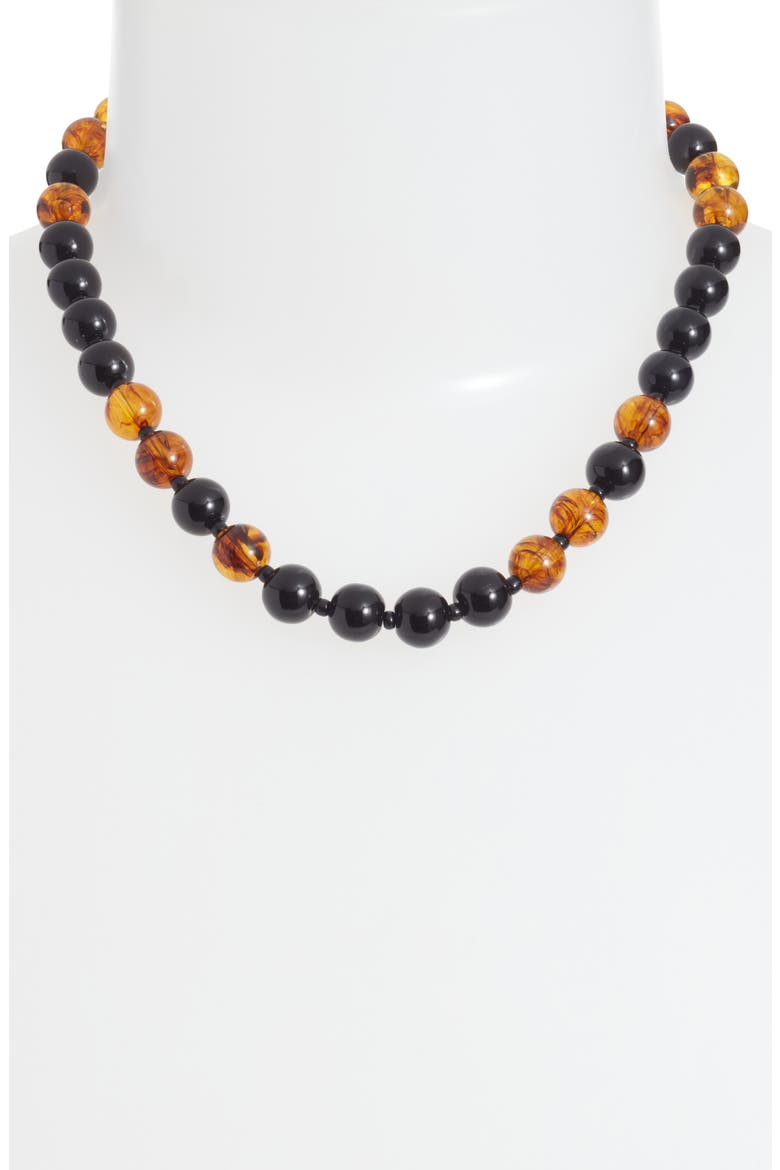Round Beaded Necklace, Alternate, color, BROWN- BLACK- GOLD