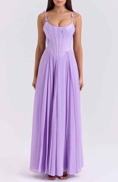 Pascha Butterfly Appliqué Corset Maxi Dress