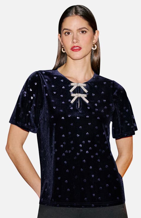 Velvet Heart And Bow Detail Top