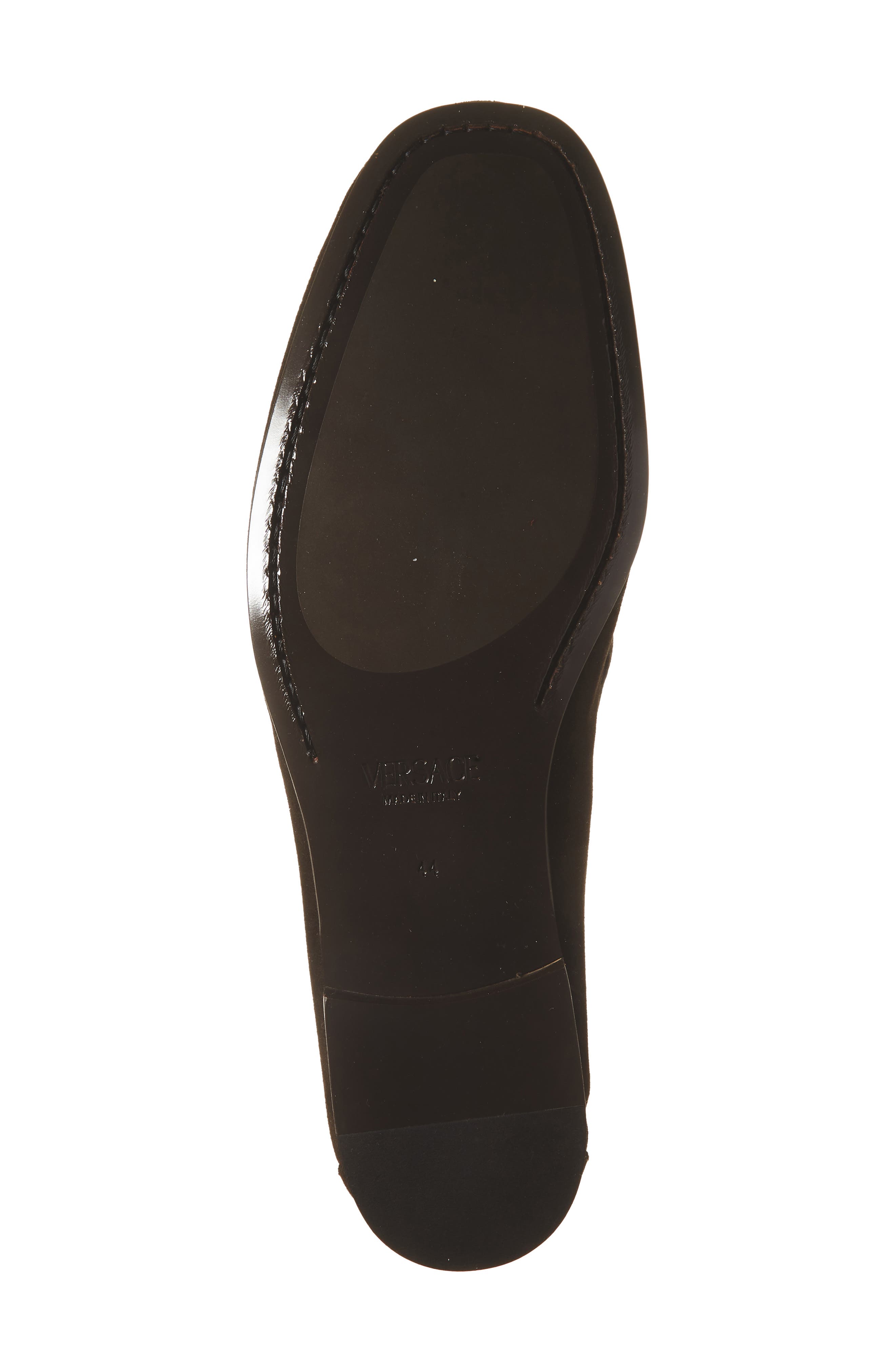 Versace Medusa Chain Suede Loafer, Alternate, color, Ebano-Versace Gold