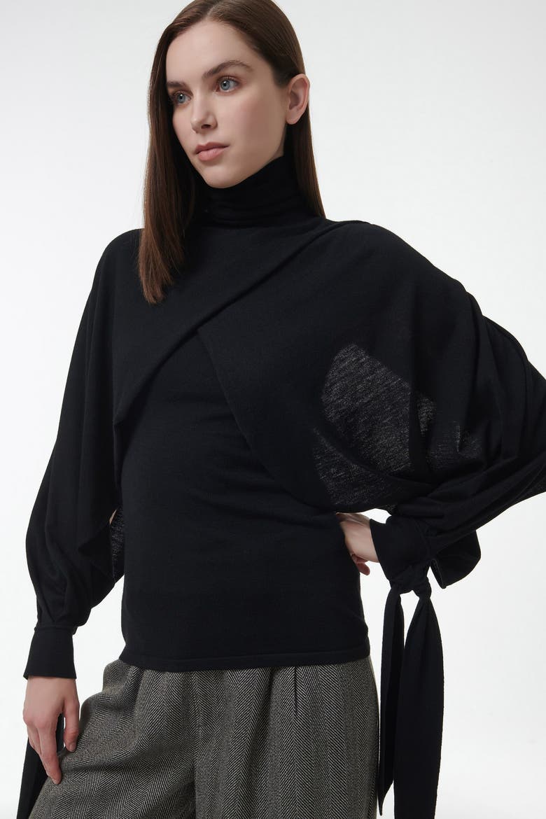 Layered Butterfly Sleeve Knitted Sweater, Alternate, color, Black