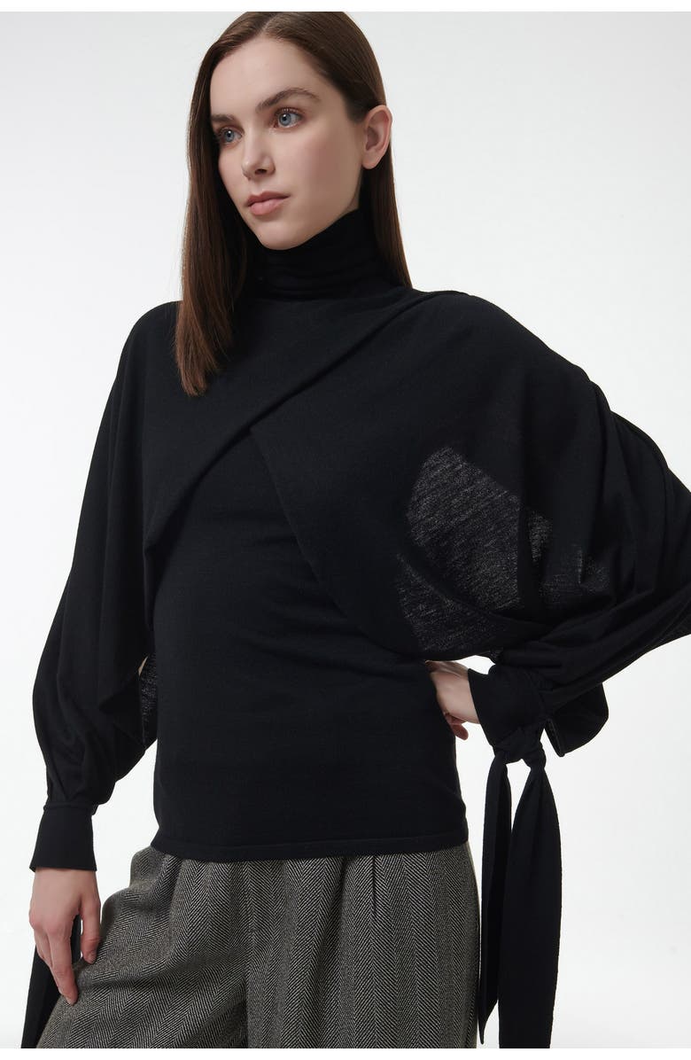 Leem Layered Butterfly Sleeve Knitted Sweater, Alternate, color, Black