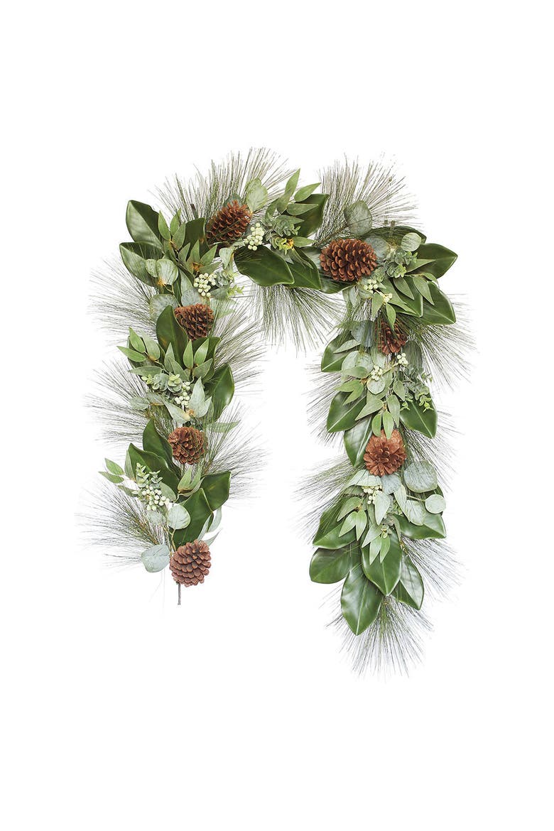 6' Magnolia, Eucalyptus, Pinecone, & Needle Pine Garland, Alternate, color, Green