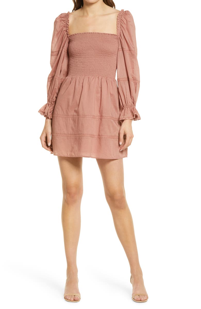 Reformation Dunes Long Sleeve Smocked Dress, Alternate, color,