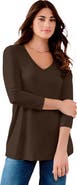 Roaman's Plus Size Ultimate Long Sleeve V Neck Tee