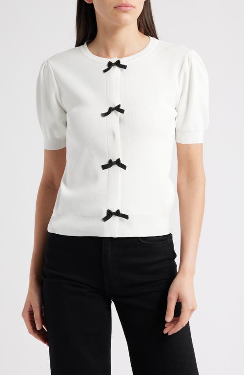 Zoe And Claire Short Sleeve Bow Cardigan In White