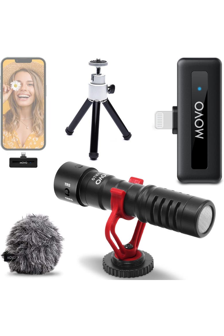VXR10 Shotgun Mic with WM-VXR10 Wireless Microphone Adapter and Tripod - for Lightning Compatible iPhones, iPads, Main, color, Black