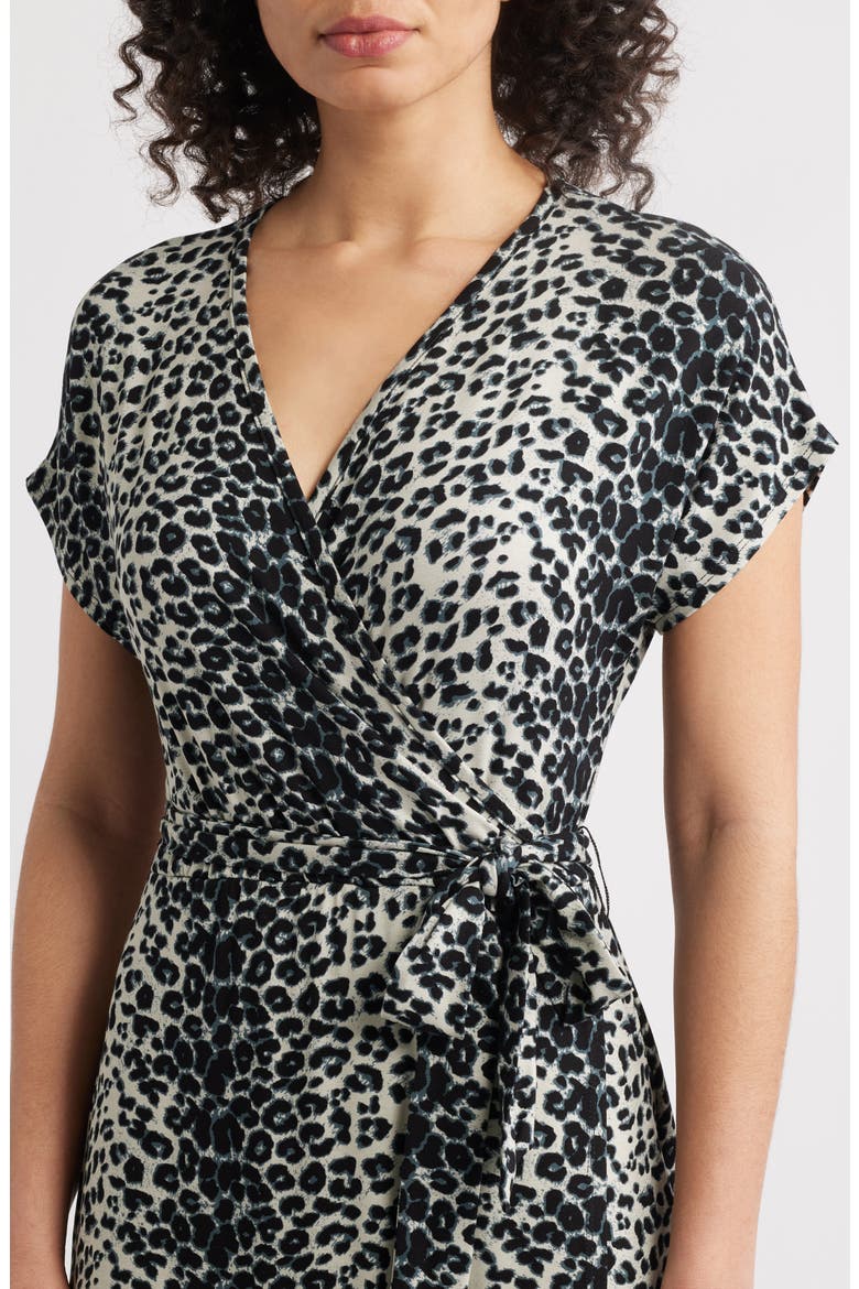 Leopard Print Faux Wrap Midi Dress, Alternate, color, BLACK/ GREY