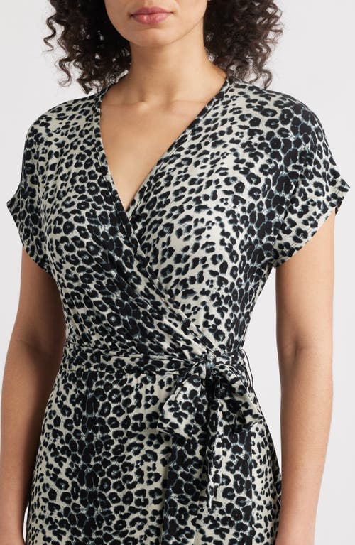 Loveappella Leopard Print Faux Wrap Midi Dress In Black/grey