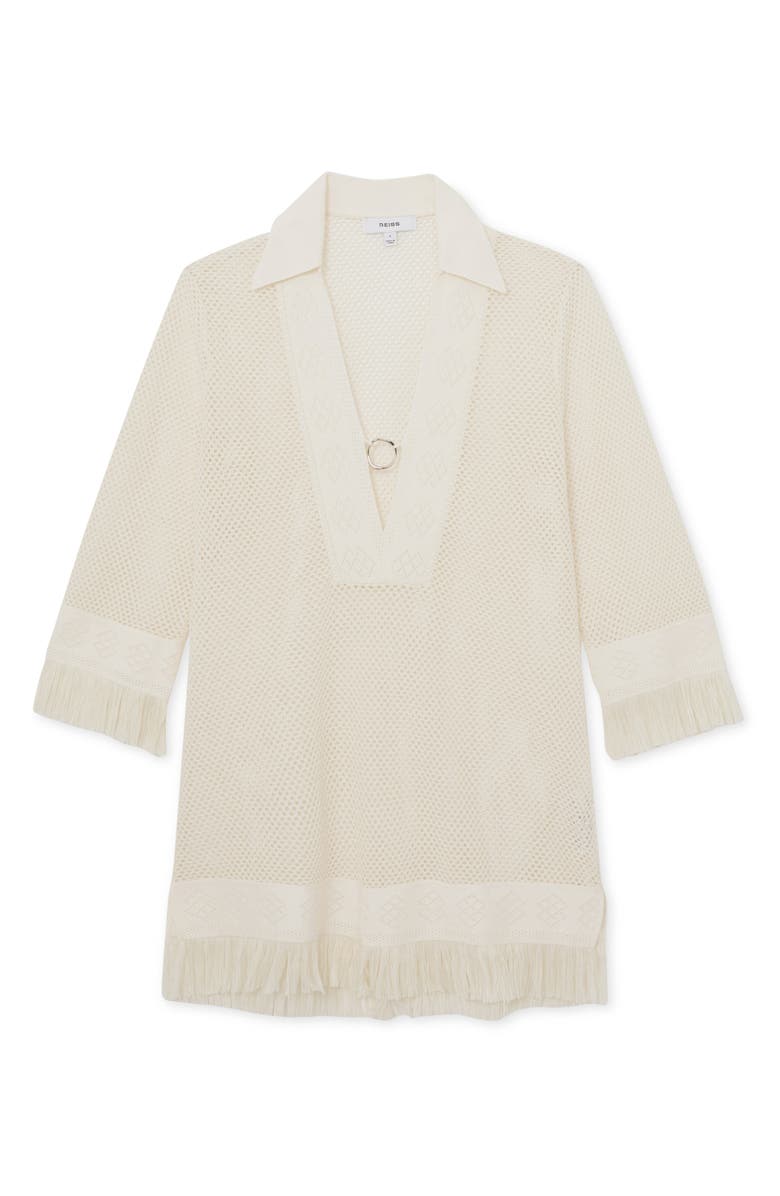 Reiss Fabrienne Fringe Long Sleeve Sheer Cover-Up Tunic, Alternate, color, Ivory