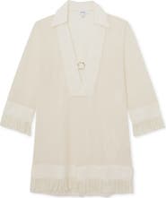 Reiss Fabrienne Fringe Long Sleeve Sheer Cover-Up Tunic