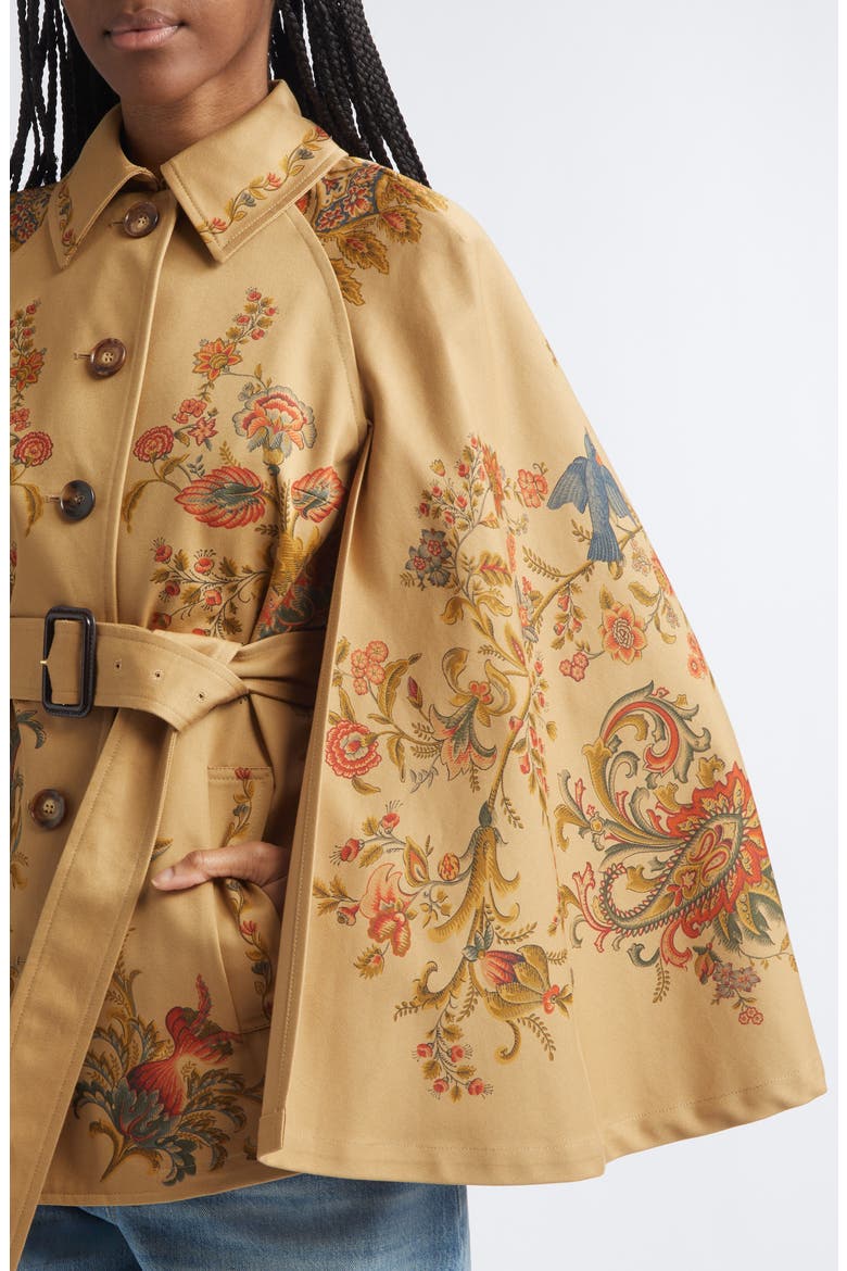 Print Cotton Belted Cape Jacket, Alternate, color, BEIGE