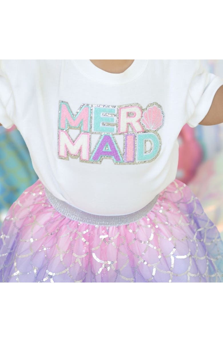 Sweet Wink Mermaid Patch Short Sleeve Romper, Alternate, color, White